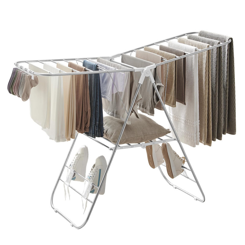 Free-Standing Laundry Drying Rack, White + Silver