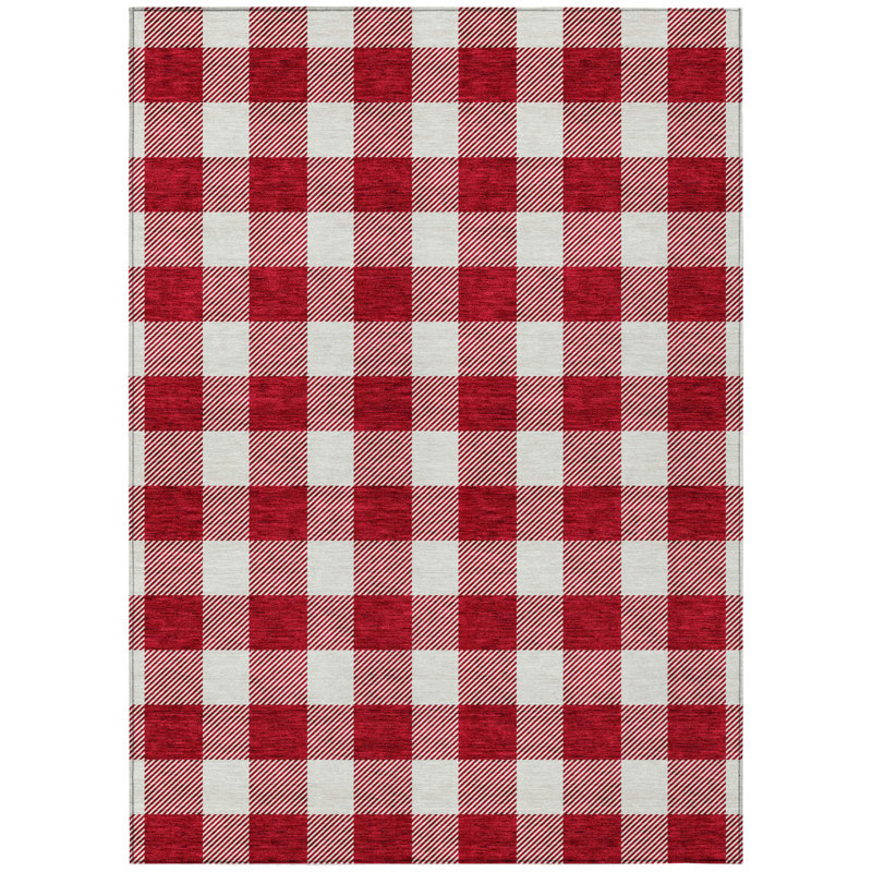 Tapis intérieur lavable à carreaux rouge 3 pi x 5 pi
