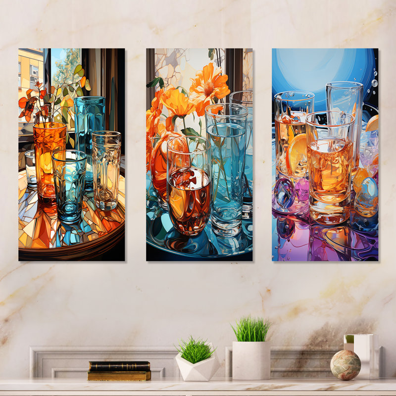 Ensemble de 3 décorations murales Cirebon, H 40 po x l 60 po, Toile tendue