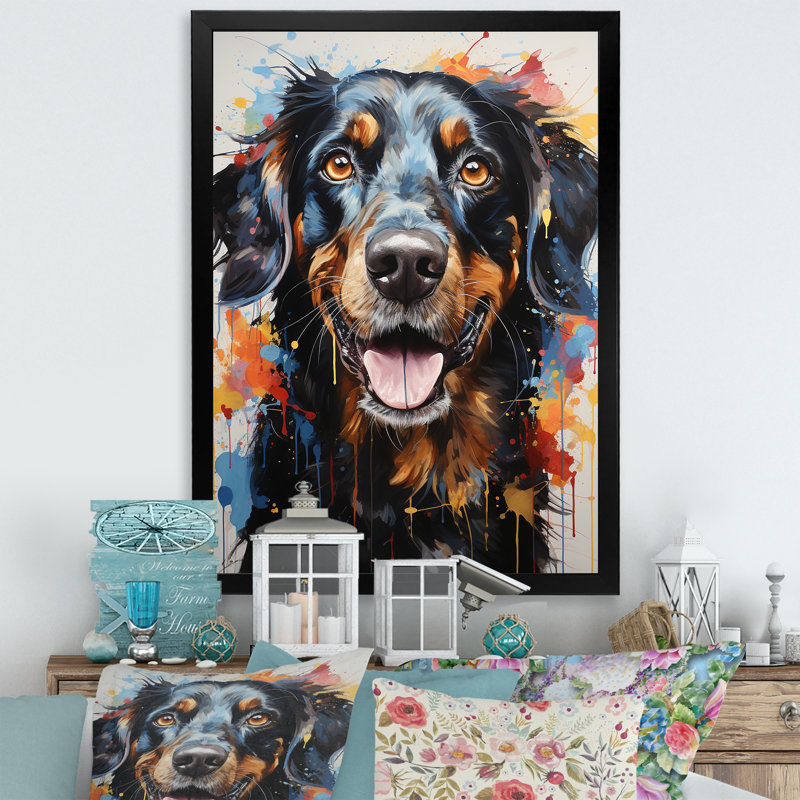Dachshund Delight IV sur toile, H 40 po x l 30 po x P 1,5 po, Cadre simple noir