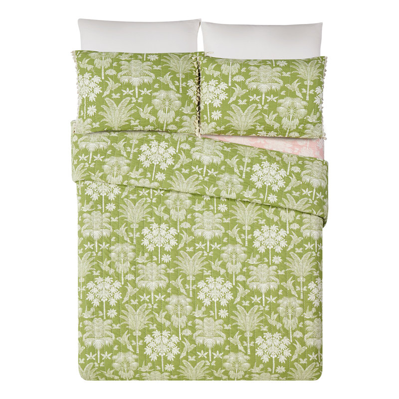 Queenie Palm Royale 3-Piece Cotton Reversible Quilt Set, King Quilt + 2 King Shams
