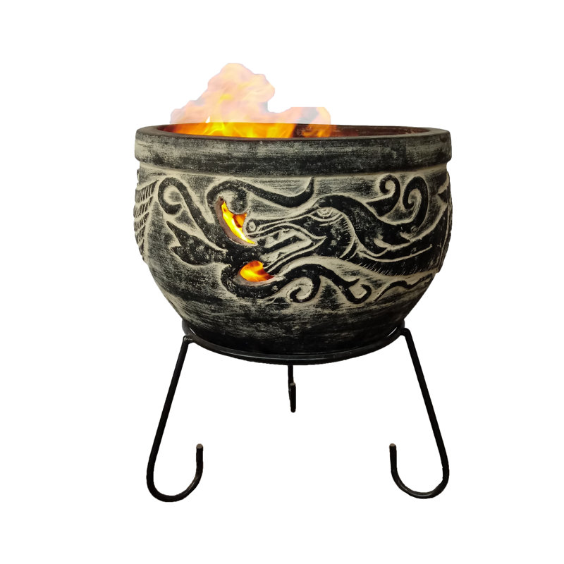 Round Clay Fire Pit, Grey