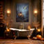 Tableau sur toile d'Halloween représentant un marais brumeux avec une lanterne et une luciole-954869248