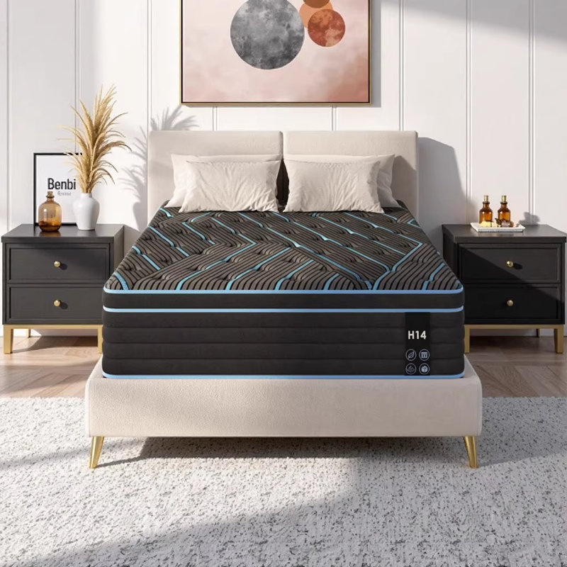 King Size Mattress, 10 Inch Hybrid Mattress with Individually Pocketed Innerspring, Medium Firm, Black and Blue, King