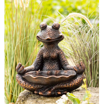Charming Butler Frog Garden Statue Side Table or Bird Feeder