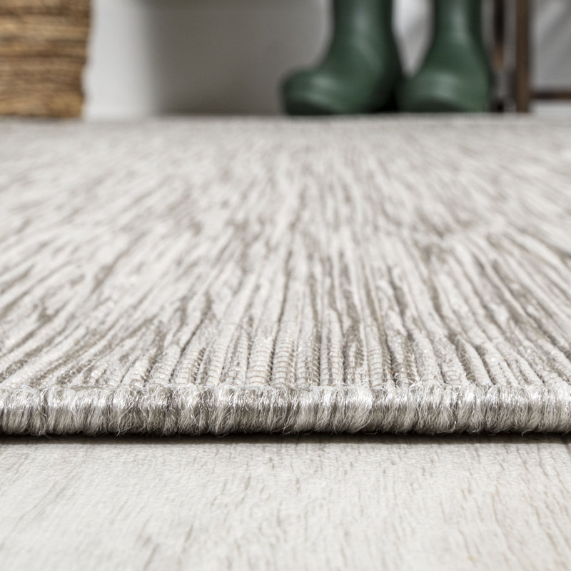 Amoret Modern Flatweave Solid Light Gray Indoor/Outdoor Rug, Round 6'7"