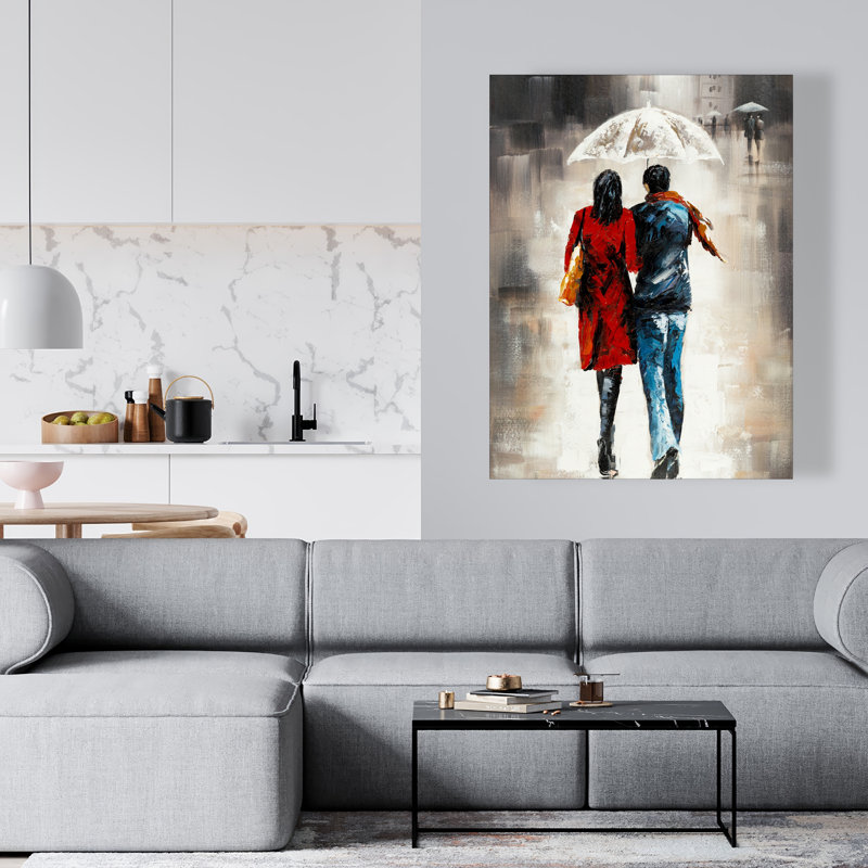 Décor silencieux sur toile «Quiet Walk in Couple in the Rain»