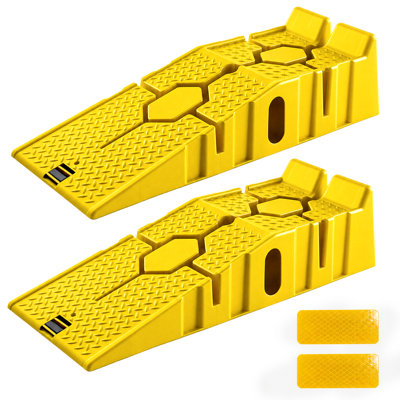 Lot de 2 rampes de service pour véhicules à profil bas – Rampes de levage pour véhicules lourds de 3,5 tonnes, capacité de 3 tonnes (6 600 lb), surface antidérapante, conception compacte pour berlines, VUS et camionnettes, jaune