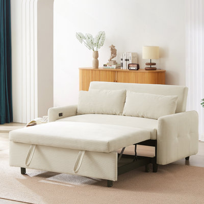 Canapé, canapé convertible, canapé convertible, 2 places, canapé-lit, canapé-lit moderne avec deux coussins décoratifs et ports USB pour le salon