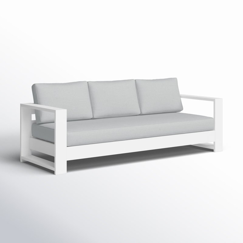 Hoyt 92.52” Outdoor Aluminum 3-Seater Sofa, Snow White, Light Gray