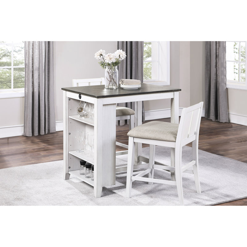 Table de salle à manger à hauteur de comptoir et chaises avec sièges de port en tissu 2 tons