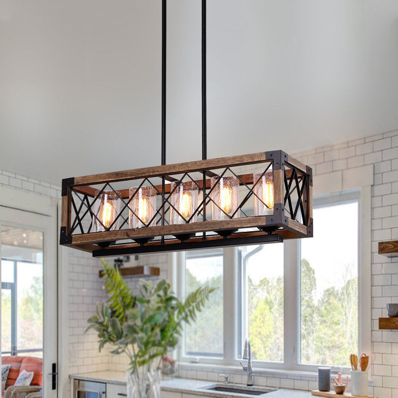 Lustre suspendu pour îlot de cuisine 5 lumières avec abat-jour en verre Anmytek