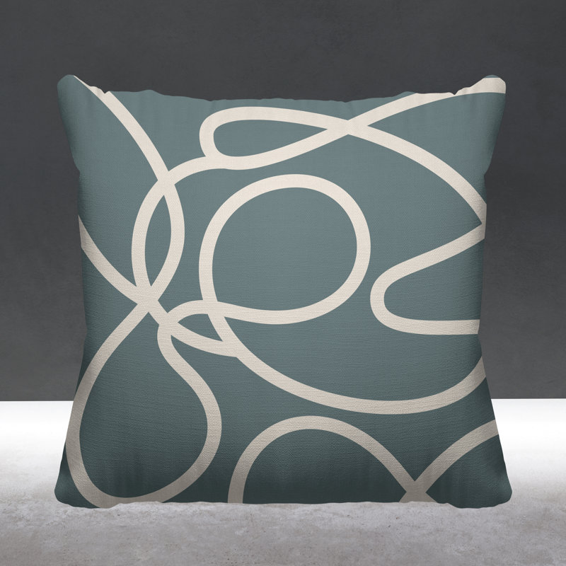 Coussin décoratif intérieur / extérieur Squiggles Abstract, 19 po x 19 po, gris, Carré