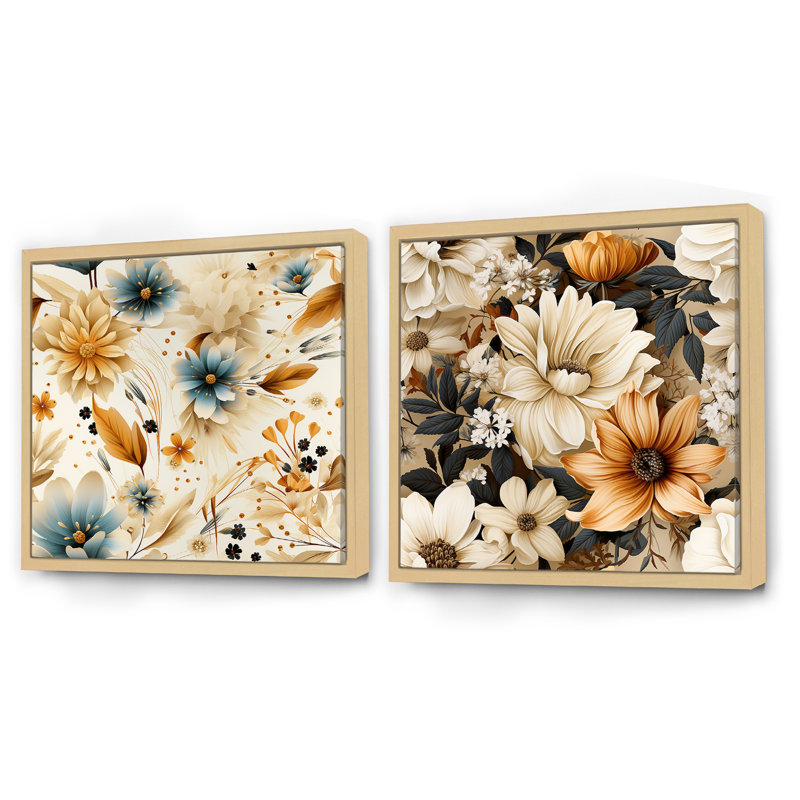 Campion - Ensemble de 2 collages carrés botaniques abstraits, Cadre flottant brun, H 36 po x l 73 po