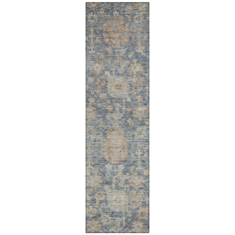 Riga Blue Washable Indoor-Outdoor Rug - , 2'3" x 7'6"