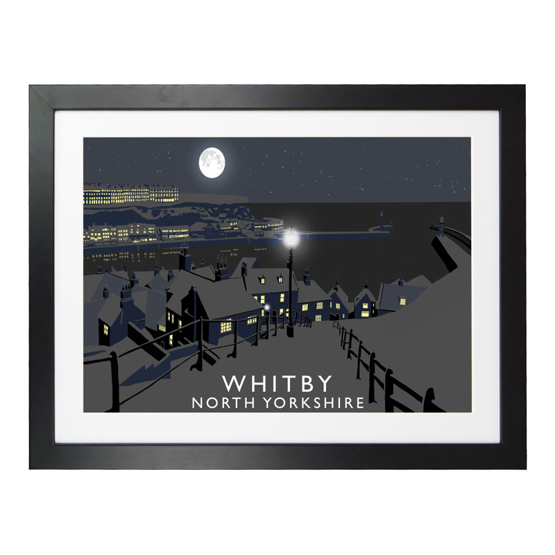 Whitby Night by Richard O'Neil - Print, Black Wood Frame, 44 cm H x 54 cm W x 2.2 cm D