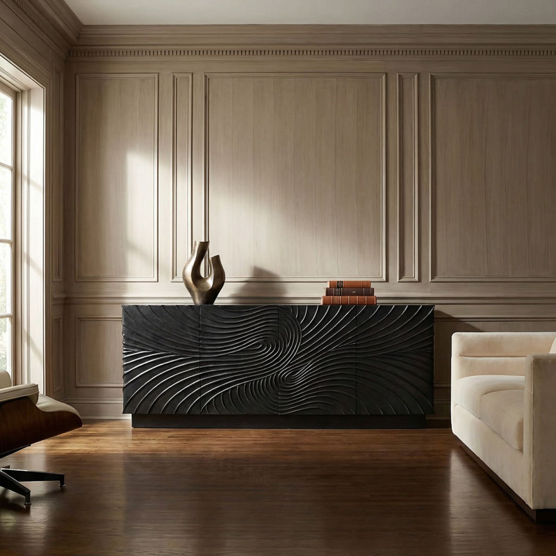 Cavalier 80'' W Solid Wood Sideboard, Black