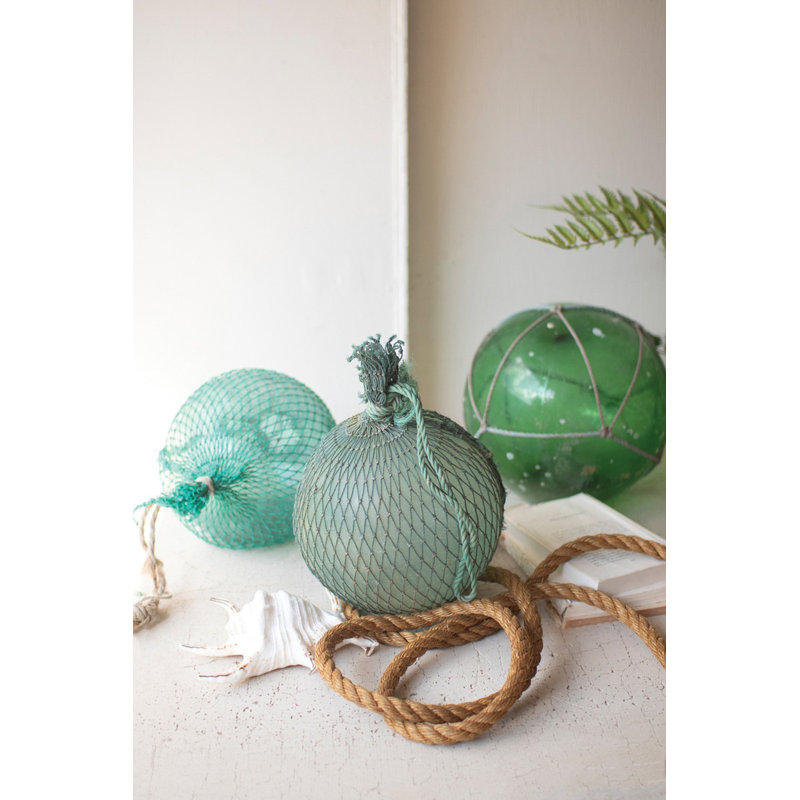  Flotteur nautique en verre recyclé H 10 po - Décoration décorative enveloppée de jute bleu