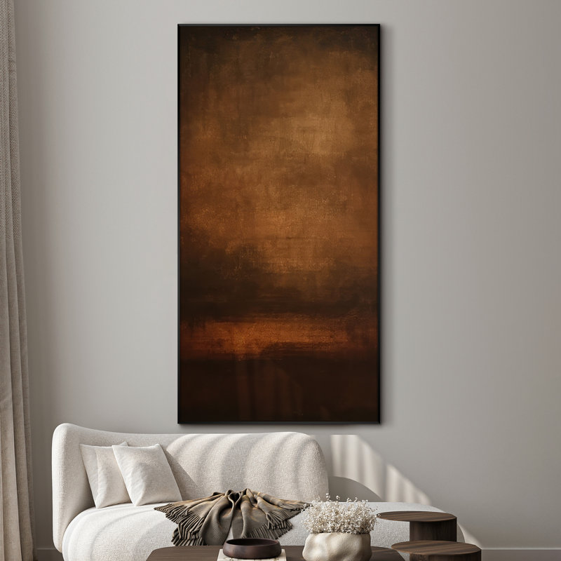 Extra Large Wall Art Fabric Print - Deep Burnt Umber Abstract with Darkened Edges Artwork Decor for Living Room or Bedroom - "Frame Assembly Required (Unfinished Frame)"