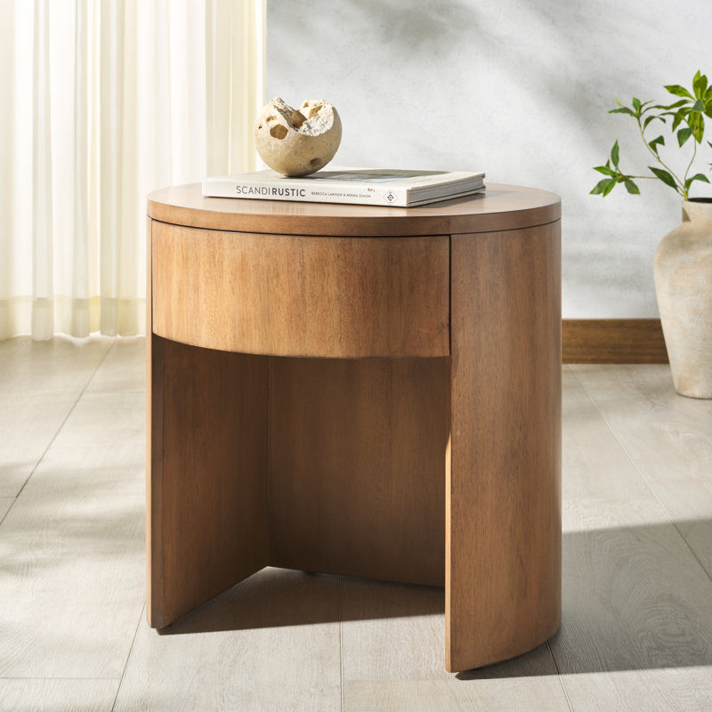 Daiya Round 1 Draw Wood Nightstand, Natural