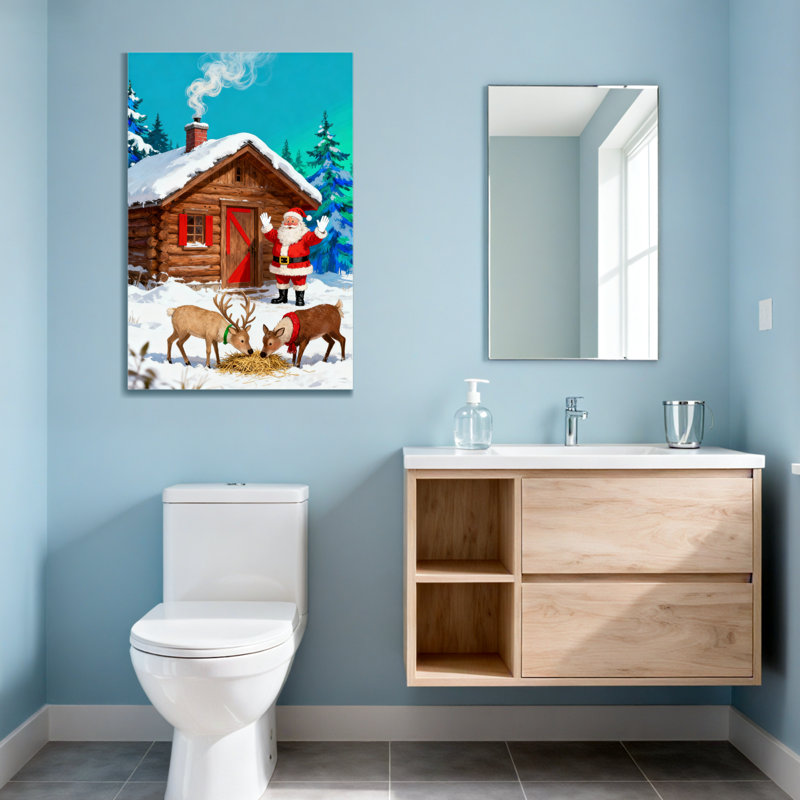 Noël, père Noël, chalet, cerf, neige, hiver, scène de Noël, H 30 po x l 20 po