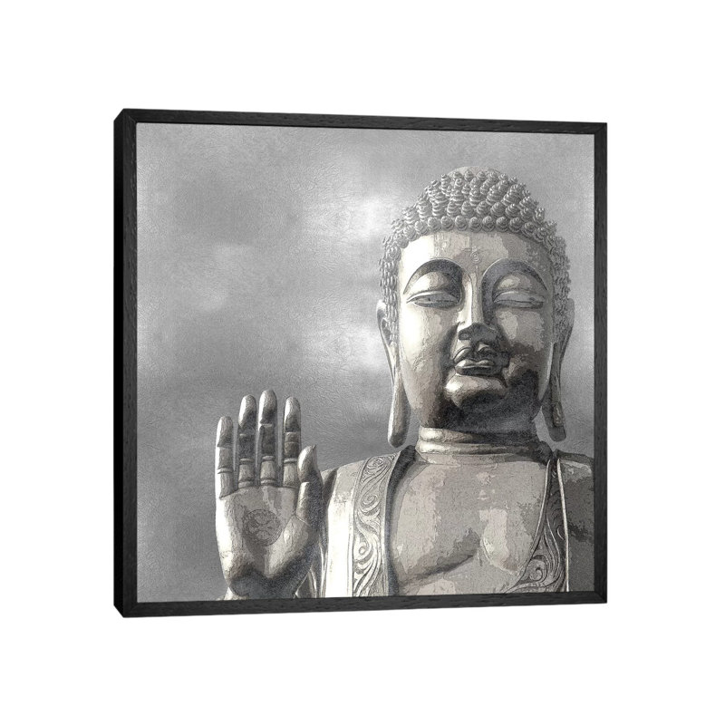 Silver Buddha by Tom Bray - Gallery-Wrapped Canvas Giclée on Canvas, 45.72 cm H x 45.72 cm W, Black Floater Framed