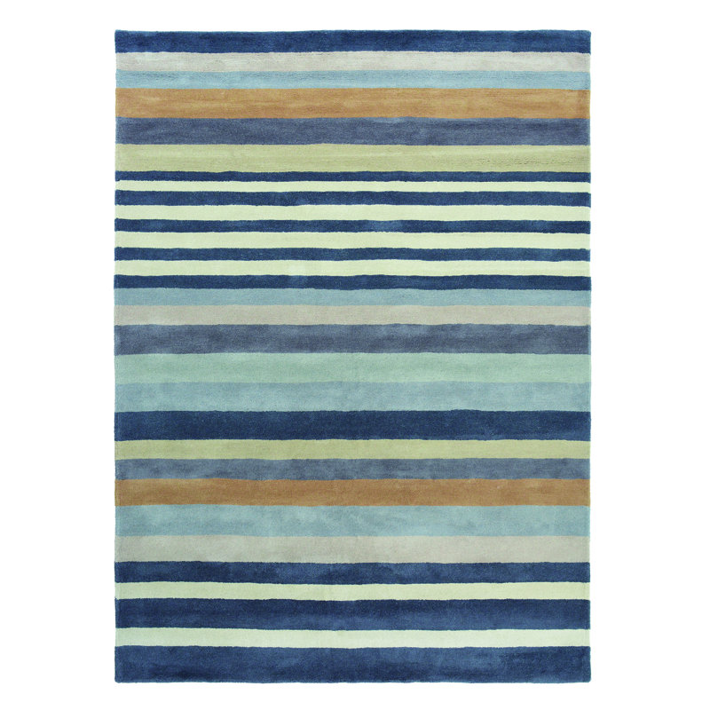 Striped Area Rug in Blue/Ivory/Gray, Rectangle 5'7" x 7'10"