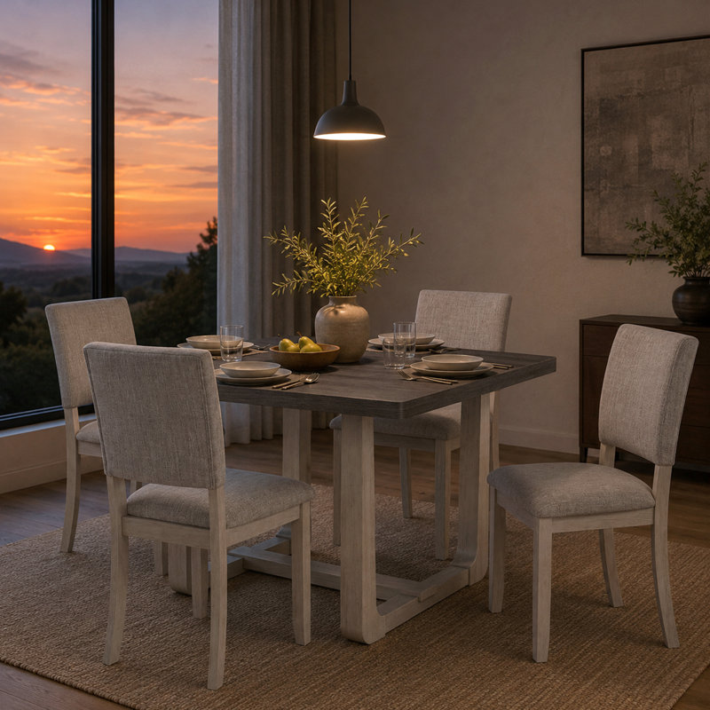 Modern 5-Piece Solid Wood Dining Table Sets For 4, Kitchen Table Set With 4 Upholstered Chairs, Light Gray, Light Gray