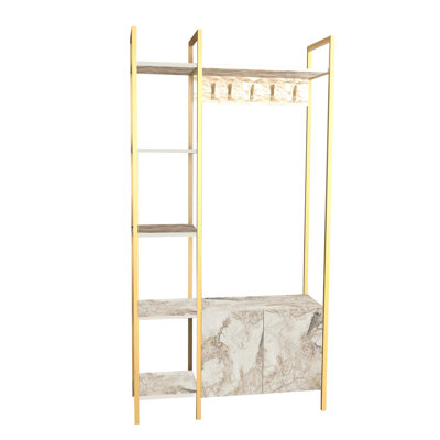 Meuble de couloir moderne avec finition blanche et or, 35,4 x 13,8 x 68,9 pouces | 100% panneau de particules enduit de mélamine, épaisseur: 0,7 pouce | Conception élégante pour les entrées, solution de rangement élégante et fonctionnelle