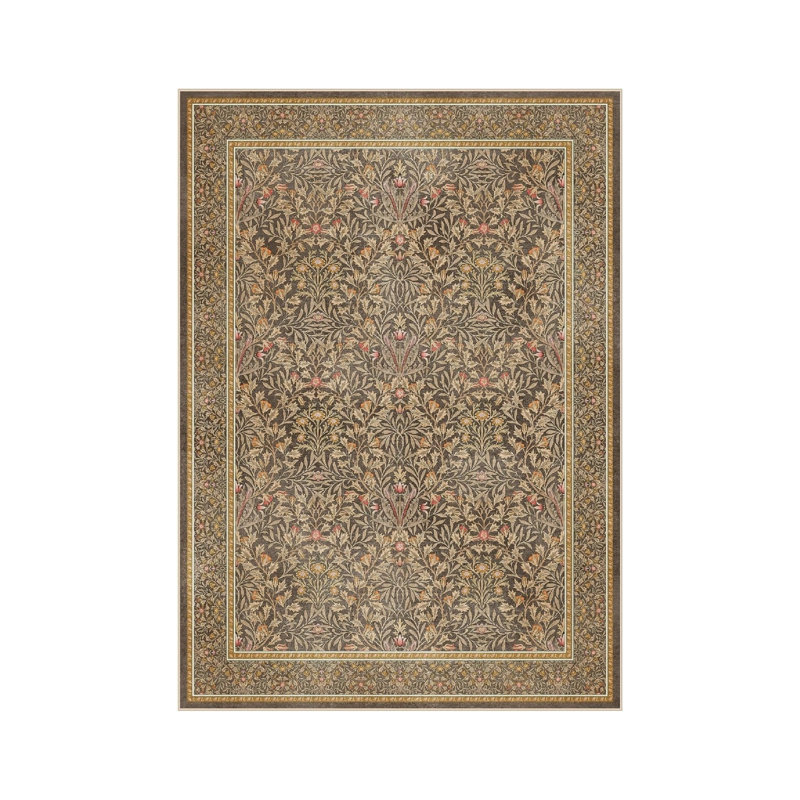 Brown Gold William Morris Floral 5' x 7' Rug for Playroom Bedroom