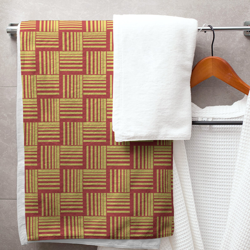 Serviette de bain à rayures Baskettressée classique, Jaune/brun