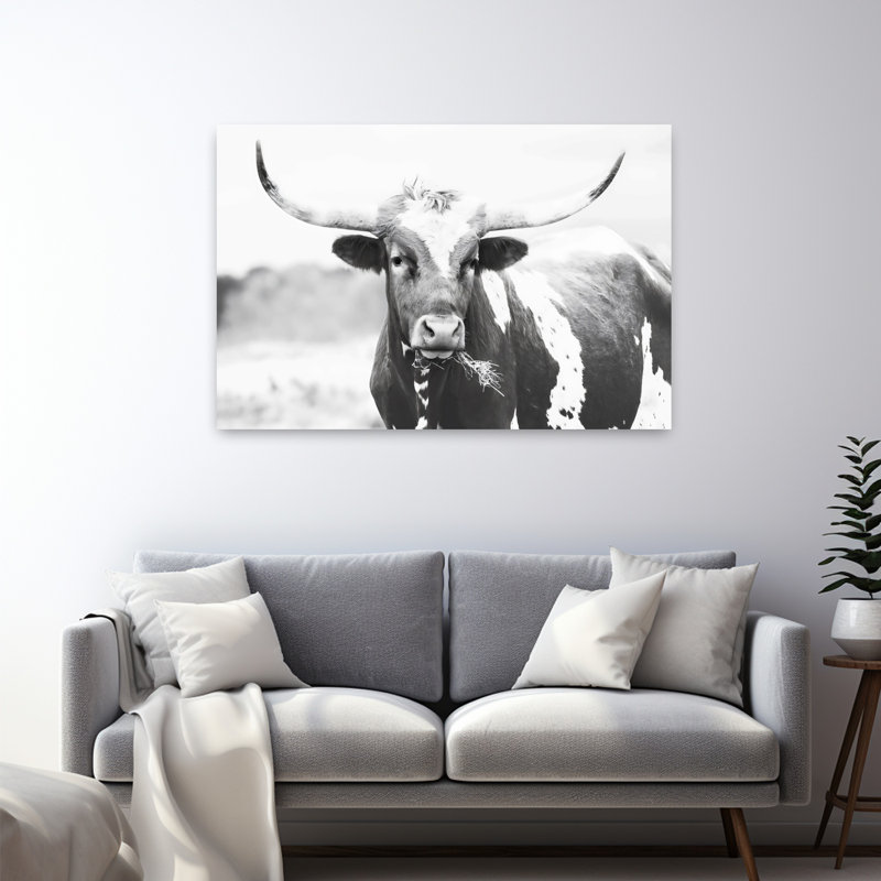 Art mural abstrait contemporain Longhorn BW, H 32 po x l 48 po