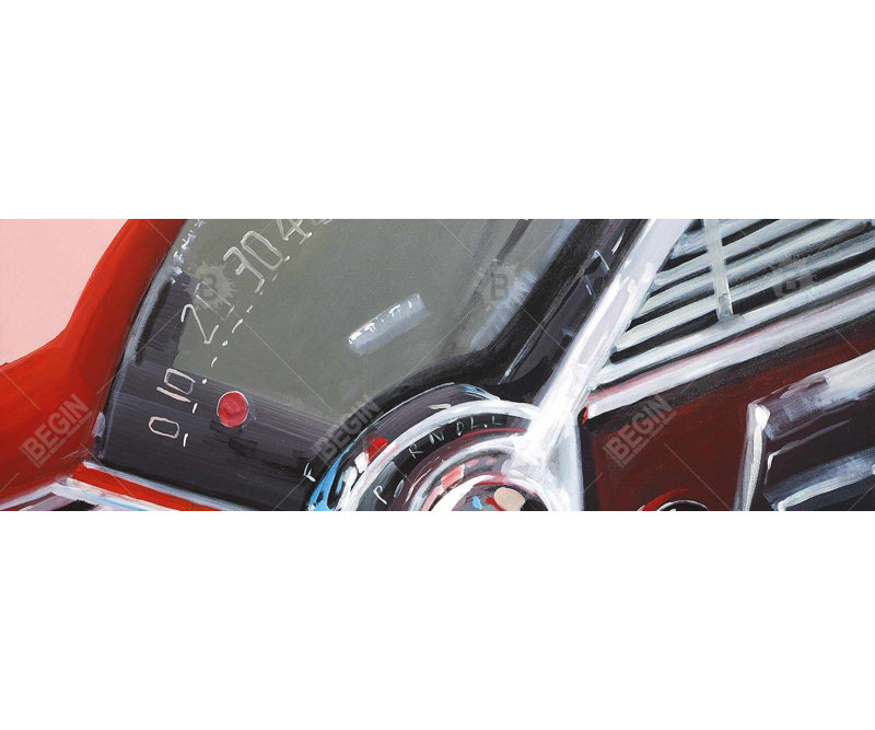 Tableau de bord rétro de voiture rouge rétro | Décor de transport de bureau