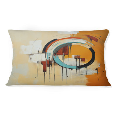 Coussin Mid-Century à motif géométrique abstrait orange rétro I