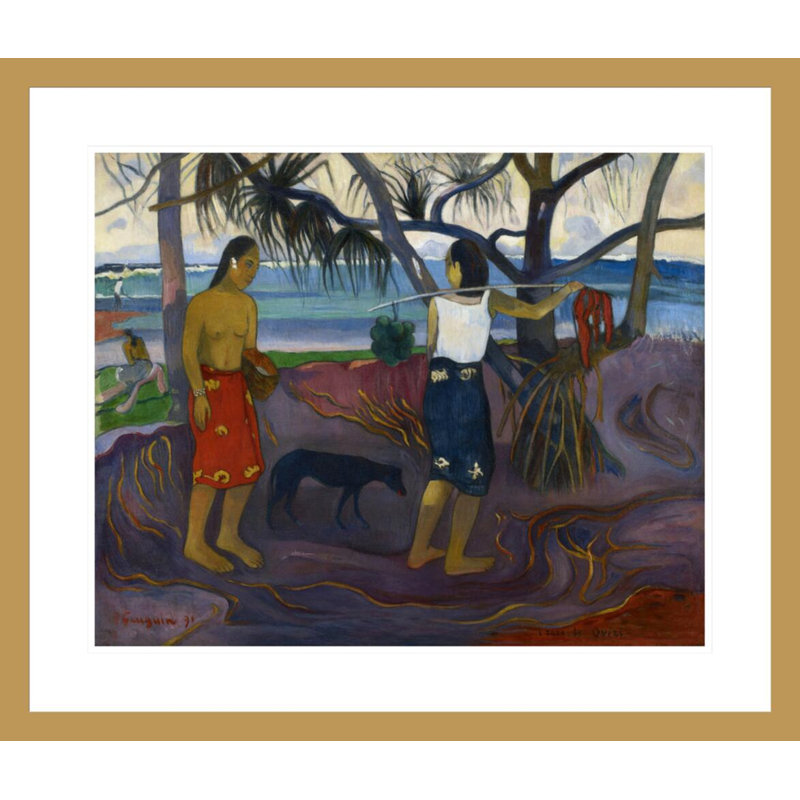 «I Raro Te Oviri (Under the Pandanus)» par Paul Gauguin, impression giclée encadrée, H 23,5 po x l 27,54 po