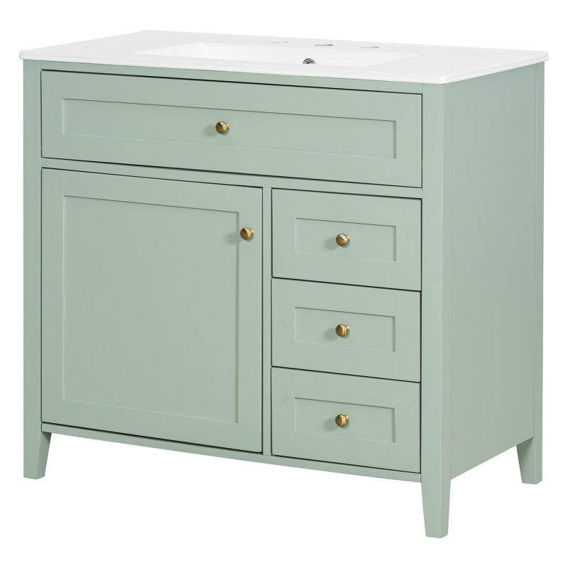 Meuble-lavabo moderne 36 po avec lavabo, tablette réglable et tiroirs Saro, Light Green