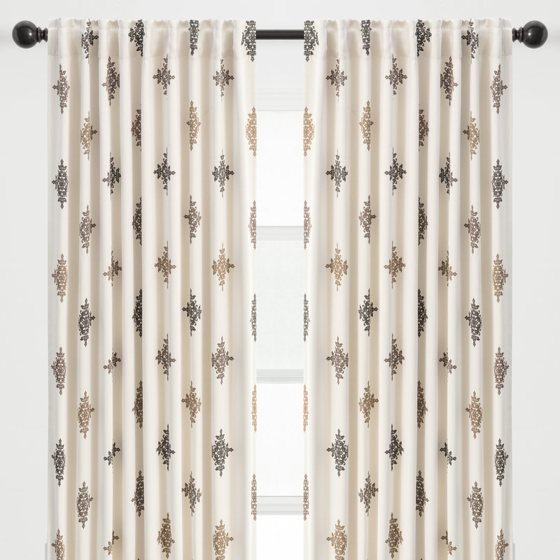 Landin 3-in-1 Damask Blackout Rod Pocket/Tab Top Curtain Panels, 52" W x 63" L, Chocolate