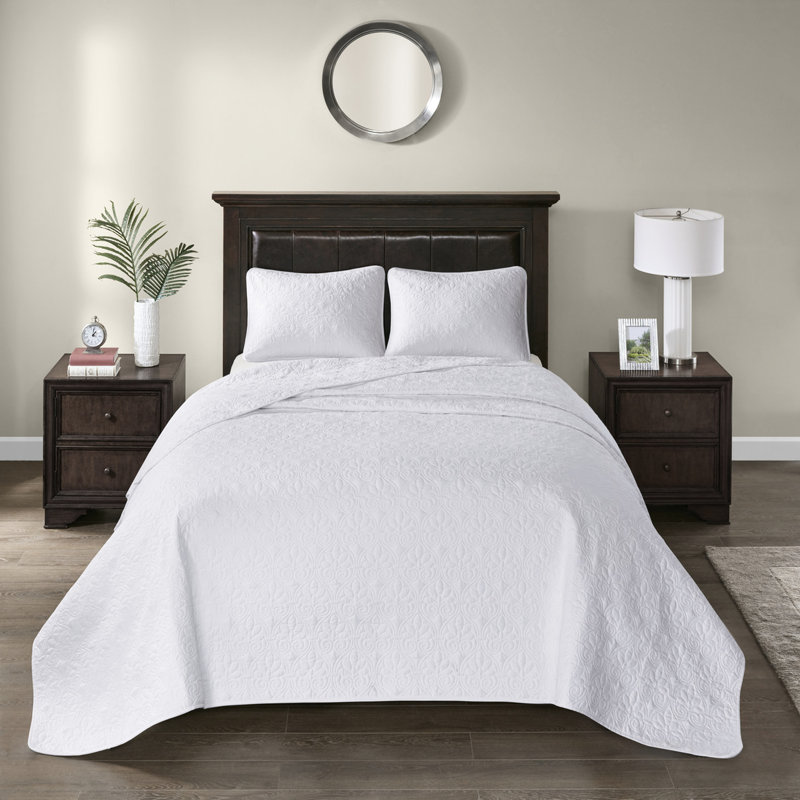 Couvre-lit blanc réversible pour très grand lit - Aspect captivant, coton prélavé remplissant un sommeil réparateur et deux taies décoratives lavables à la machine