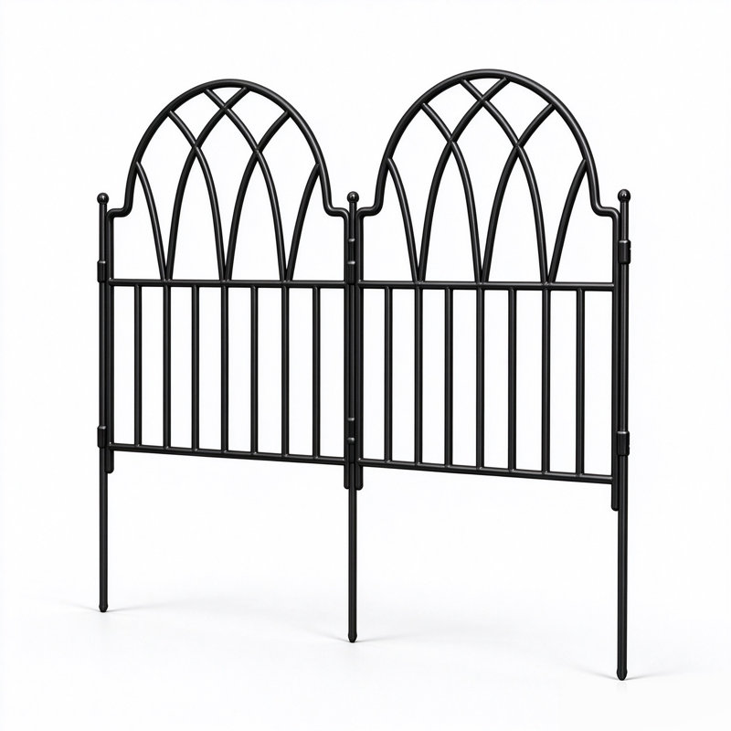 Arched Floral Decorative 20.07ft L x 24in H Black Metal No-Dig Stake-In Flower Bed Dog Animal Barrier Fence 19(-Pack)