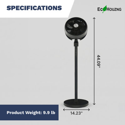 Ventilateur sur socle 12 po avec oscillation 3D et télécommande Ecohouzng