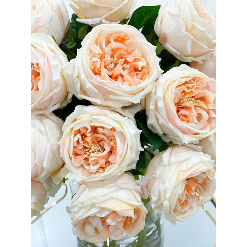 Large Real Touch Champagne Austin Rose Stems – Luxury Silk Roses For Home Décor