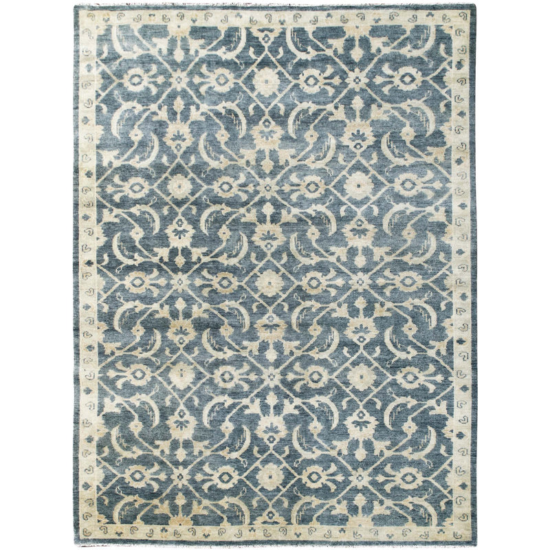 Hand Knotted Wool Area Rug in Blue/Light Blue, Rectangle 6' x 9'