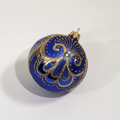 Gold Pattern With Clear Bead Ball Ornament