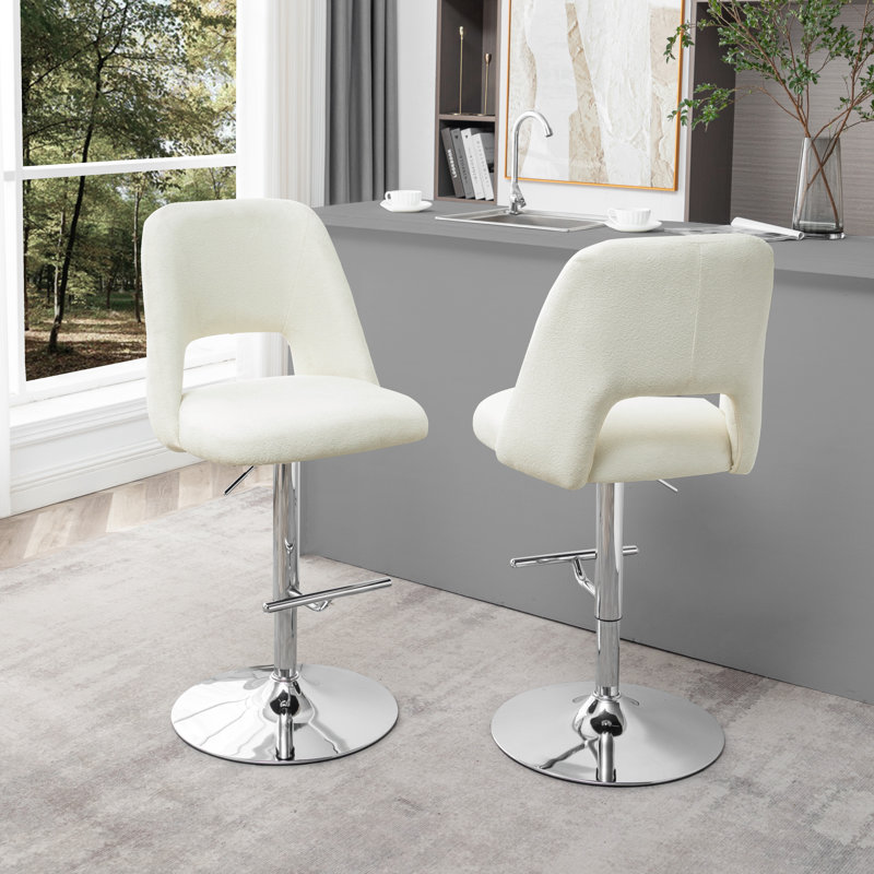 Tabouret pivotant à hauteur réglable Manoor, Beige, Argent