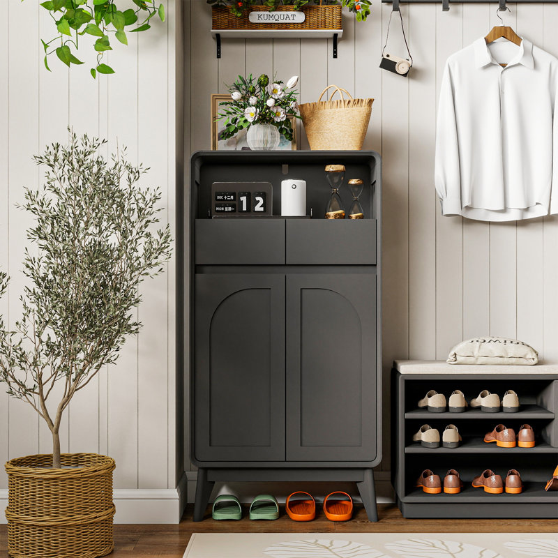 Armoire de rangement l 23,8 po avec portes et tiroirs, Noir