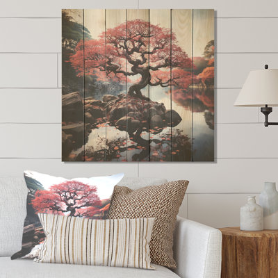 Bonsai rouge majestueux II - impression sur bois