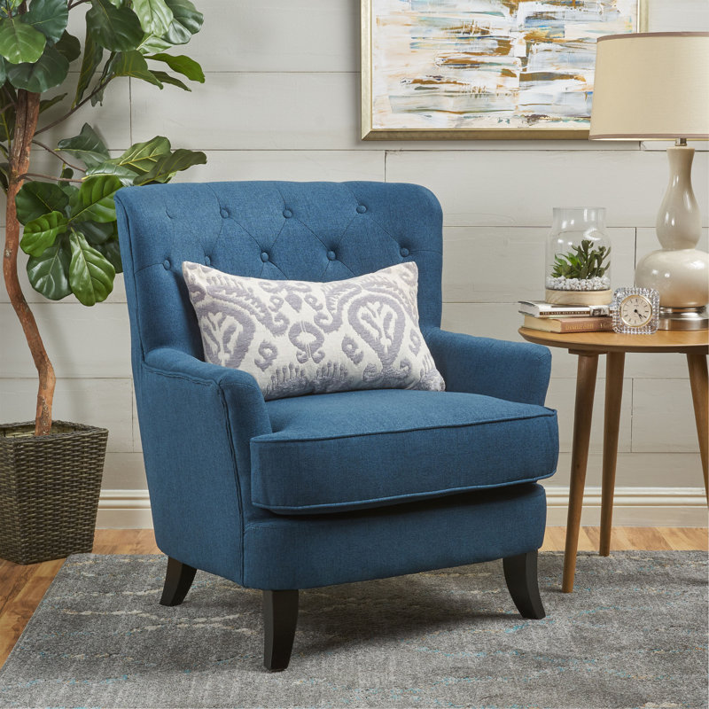 Fauteuil en polyester capitonné de 31,75 po de largeur Lokendra, Bleu marine