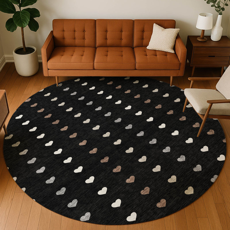 Machine Washable Indoor/Outdoor Chantille ACN2510 Kids Rug, Round 8', Black