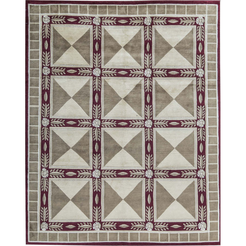 Tapis rouge, beige et brun noué à la main de haute qualité