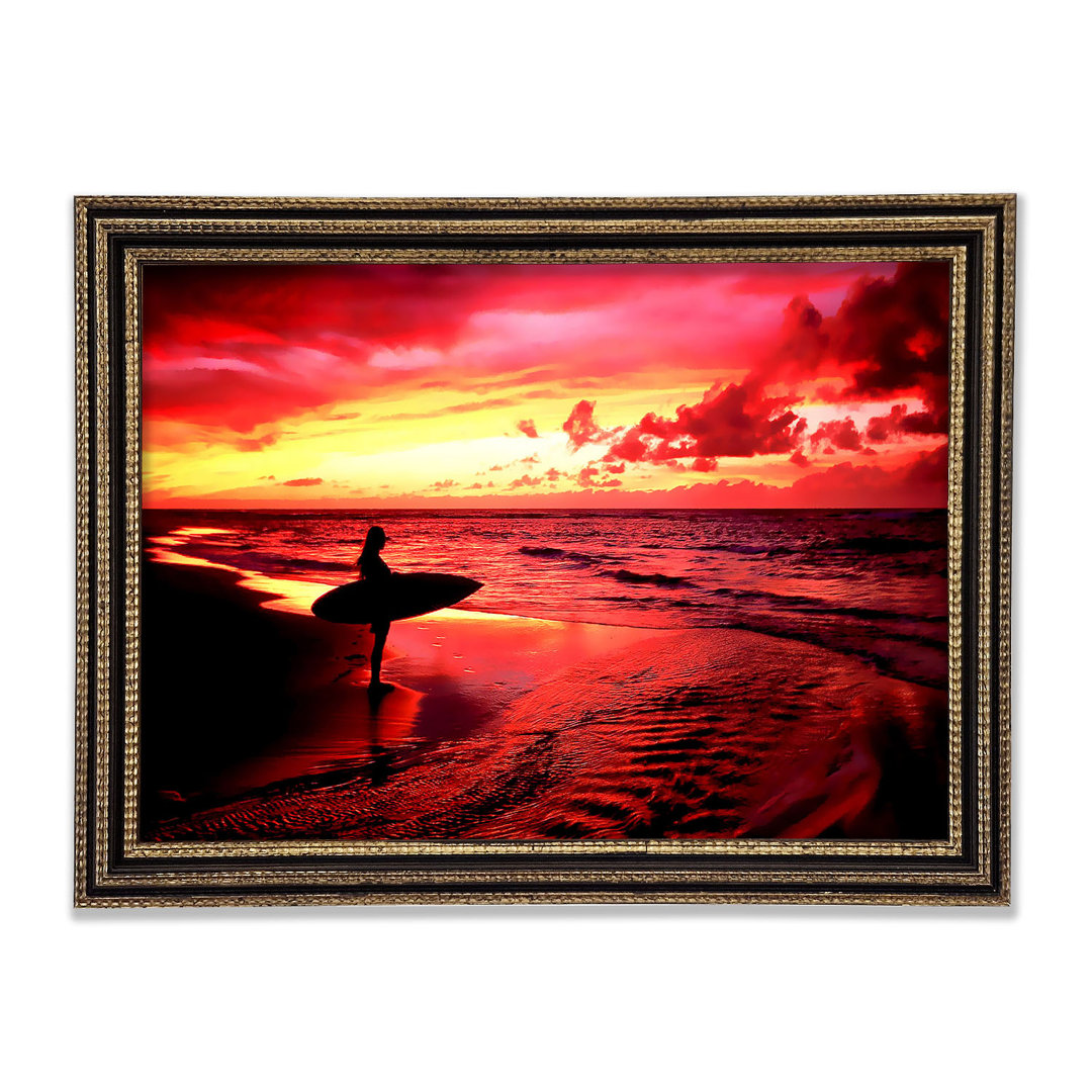 Rotes Surfer Girl Gerahmter Druck Wandkunst